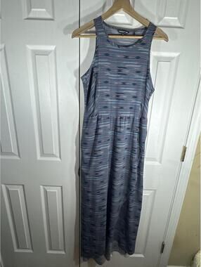 Toad&Co Sleeveless Midi Dress Size M Blue Purple Geometric Print Open Back